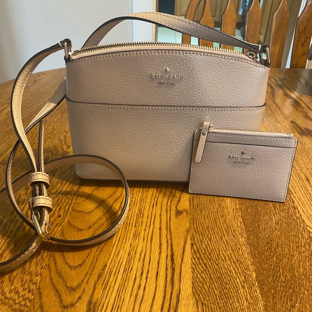 Kate Spade Staci Dome Crossbody in warm beige with matching card holder